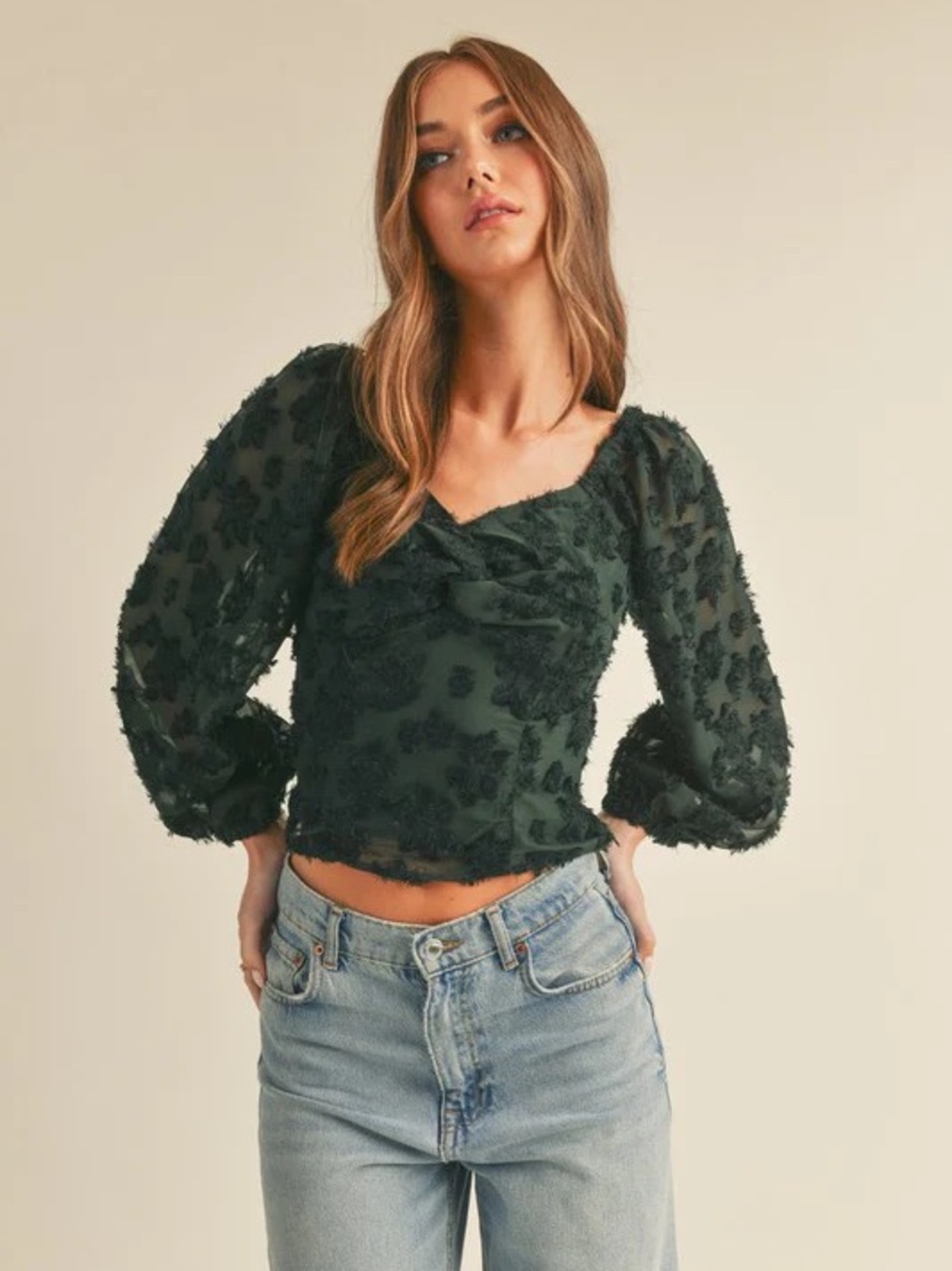 Anthropology medley cropped emerald green off the shoulder blouse
